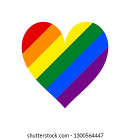 Heart shape LGBT rainbow pride flag symbol. The sign created for popularizing and support the LGBT community in social media. The design graphic element is saved as a vector illustration EPS file
