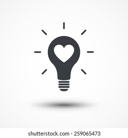Heart shape in a light bulb. Abstract icon. Passion icon, heart, emotion, lightbulb, intelligence vector, inspire creative illustration