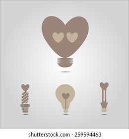 Heart shape in a light bulb. Abstract icon vector