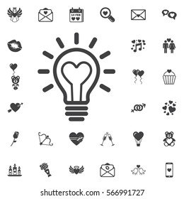 Heart shape in a light bulb. Abstract icon. Set of Valentines icons