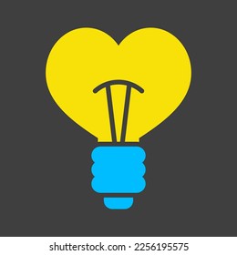 Heart shape in light bulb glyph on dark background icon isolated. Valentine day symbol. Vector illustration, romance elements. Sticker, patch, badge, card for marriage, wedding