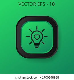 Heart shape in a light bulb icon vector. Black square button on Green background. Vecor Ilustrator