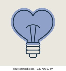 Forma cardíaca aislada en el icono de la bombilla. Símbolo de San Valentín. Ilustración vectorial, elementos románticos. Pegatina, parche, insignia, tarjeta para matrimonio, boda