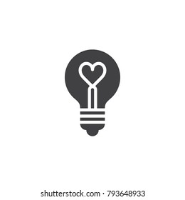 Heart shape in a light bulb icon vector, filled flat sign, solid pictogram isolated on white. Love symbol, logo illustration.