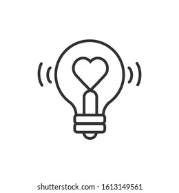 Heart shape in a light bulb line icon, outline vector sign, linear style pictogram isolated on white. Love symbol, logo illustration.