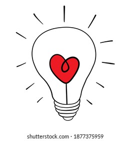Heart shape in a light bulb line icon, outline vector sign, linear style pictogram isolated on white. Love symbol, logo illustration. 