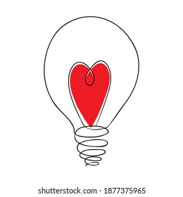 Heart shape in a light bulb line icon, outline vector sign, linear style pictogram isolated on white. Love symbol, logo illustration. 