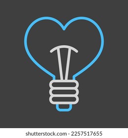 Heart shape in light bulb on dark background icon isolated. Valentine day symbol. Vector illustration, romance elements. Sticker, patch, badge, card for marriage, wedding