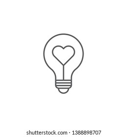 heart shape in a light bulb vector icon concept, isolated on white background