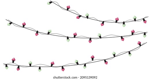 heart shape lighting bulb garland. Valentine's day , Mother's day, Birthday and wedding day design elements. Vector illustration.