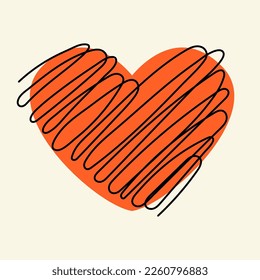 Heart shape with line art. Minimalistic image of a heart, a symbol of love and passion. Vector flat illustration