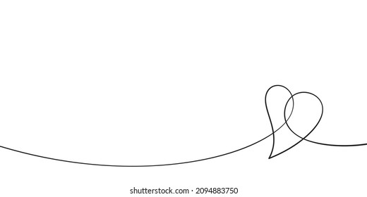 Heart shape line curved, continuous one line drawing, Black and white vector minimalist illustration of love concept made of one line, Simple romantic design element for wedding, valentine's day