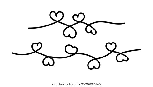 Línea de la forma del corazón, contorno del arte del garabato del corazón, línea del corazón del garabato dibujado a mano