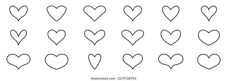 Conjunto de iconos de línea de forma de corazón. Colección De Símbolos De Contorno De Amor Y Emoción. Ilustración vectorial aislada.