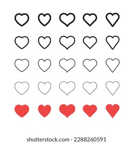 Heart shape linear icons. Love symbols.