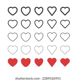 Heart shape linear icons. Love symbols.