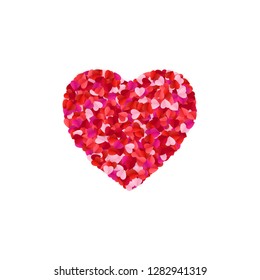 Heart shape lined with paper hearts. Happy Valentine`s Day greeting card background. Vector illustration isolated on white 
