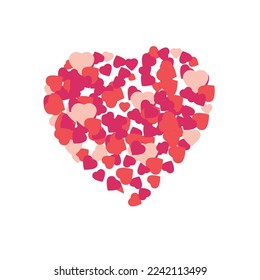 Heart shape lined with paper hearts. Happy Valentine`s Day greeting card background. Vector illustration