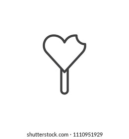 Heart shape lollipop outline icon. linear style sign for mobile concept and web design. Sweet dessert snack simple line vector icon. Symbol, logo illustration. Pixel perfect vector graphics