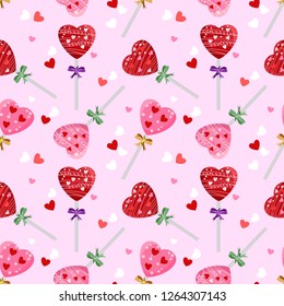 Heart shape lollipop seamless pattern, Sweet Valentine's concept.