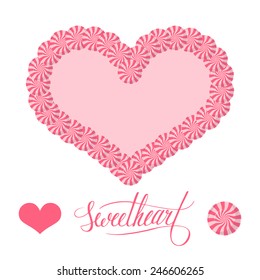 Heart shape from lollipops vector illustration.