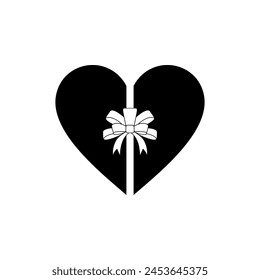 Heart Shape, Love Icon Symbol with Ribbon Silhouette, Simple and Flat Style, can use for Logo Gram, Art Illustration, Decoration, Ornate, Apps, Pictogram, Valentine's Day, or Graphic Design Element