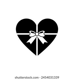 Heart Shape, Love Icon Symbol with Ribbon Silhouette, Simple and Flat Style, can use for Logo Gram, Art Illustration, Decoration, Ornate, Apps, Pictogram, Valentine's Day, or Graphic Design Element