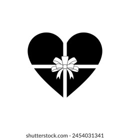 Heart Shape, Love Icon Symbol with Ribbon Silhouette, Simple and Flat Style, can use for Logo Gram, Art Illustration, Decoration, Ornate, Apps, Pictogram, Valentine's Day, or Graphic Design Element