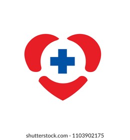 Heart Shape Love Symbol and Cross, Positive, Medical Sign, Vector Logo Design