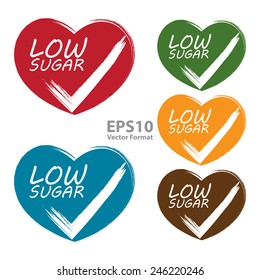 heart shape low sugar sticker, badge, icon, stamp, label, banner, sign  isolated on white, vector format