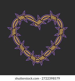 Eine Herzform aus Stacheldraht, die Schmerz, Liebe oder Schutz symbolisiert.