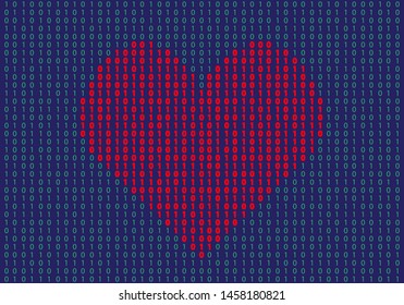 Heart shape made of binary code. Internet love concept Vector Illustration EPS 10