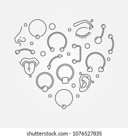 Heart shape made of body jewelry and piercing concept thin line icons
