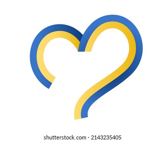 Heart shape made by ukrainian ribbon. Support of ukrainians concept. Help for ukrainians. Vector illustration