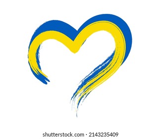 Heart shape made by ukrainian ribbon. Hand drawn grunge stylet. Support of ukrainians concept. Help for ukrainians. Vector illustration