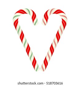 Heart shape made of candy canes, vector design 