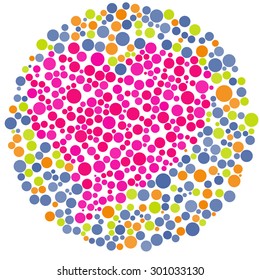 Heart shape made of circles, inspired by colour blind tests.
