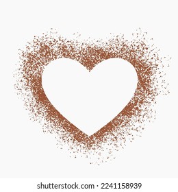 Heart shape made of cocoa powder. Vector isolated illustration.