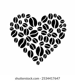 Heart Shape Made of Coffee Beans – Minimalist Black Coffee Lover Vector Design