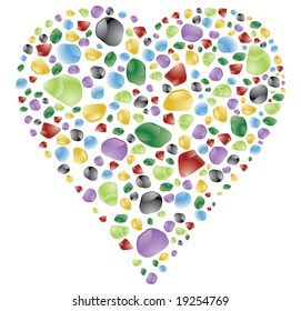 heart shape made with color gems or stones