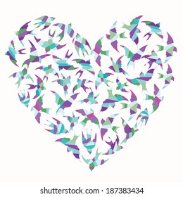 Heart shape made of colorful birds