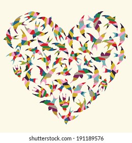 Heart shape made of colorful birds