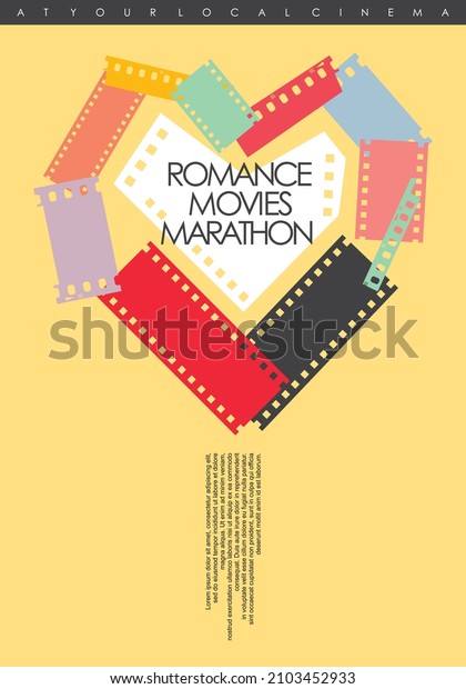 Heart shape made from film strip\
pieces, creative artistic poster concept for Valentine\'s day cinema\
event. Romance movies marathon abstract vector banner\
design.