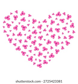 Heart shape made of flowers buds in trendy pink. Springtime or love thematic Minimalistic Backdrop. Isolated Vector illustration Greeting Themed Card Background Party Invite Banner, leaflet, price tag