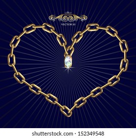 Heart shape, made with golden chain. Vector file.