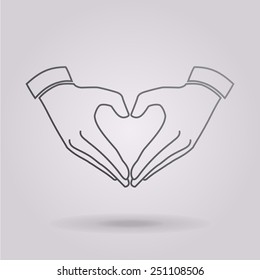 Heart shape made with hands.  The illustration on gray background.