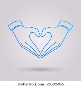 Heart shape made with hands.  The illustration on gray background.