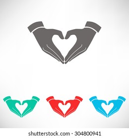 Heart shape made with hands. Set of varicolored icons.