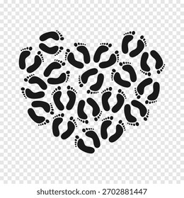 Forma de corazón hecha de huellas humanas de diferentes colores de piel. Concepto de diversidad. Ilustración vectorial