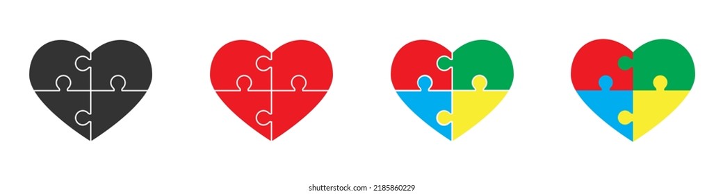 Heart shape made of jigsaw puzzle pieces. Jigsaw puzzle pieces in form of heart. Vector illustration.